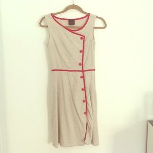 Strolling in Europe - Tan Dress with Red Piping